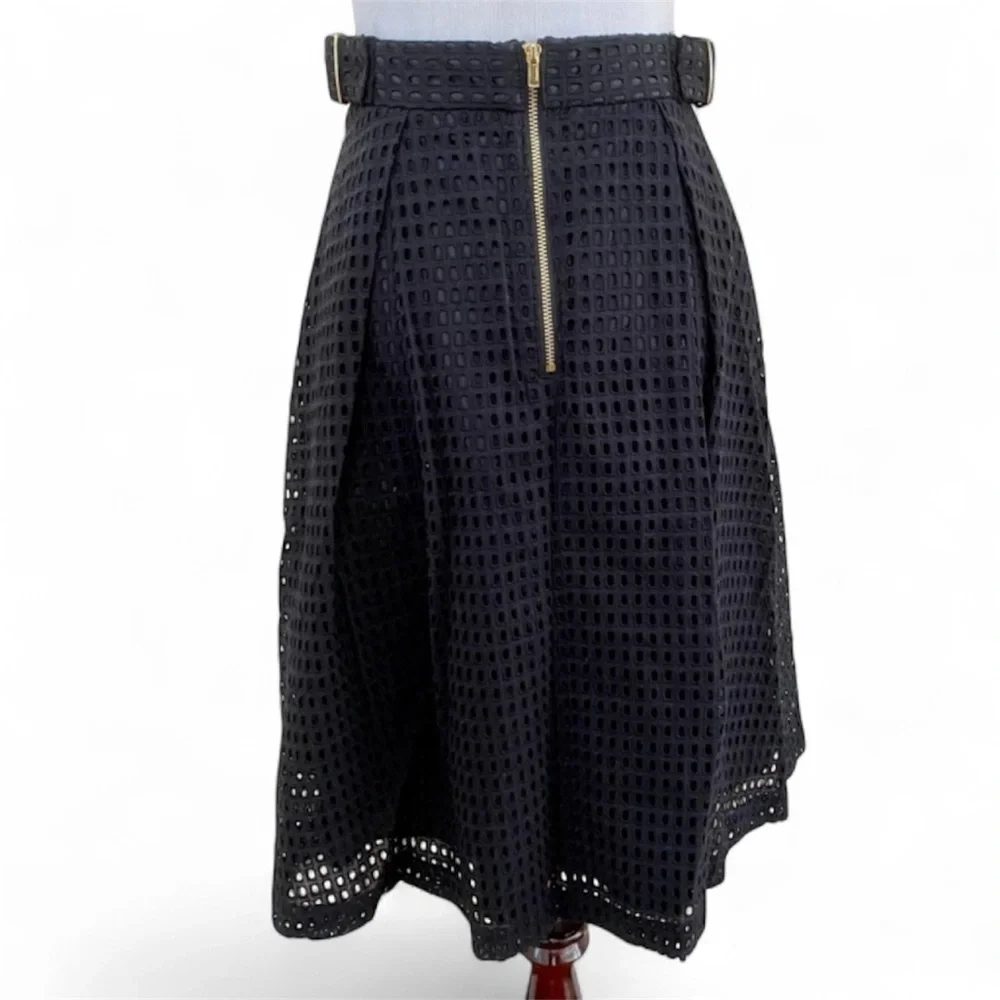 H&M Eyelet Black Skirt Size 6 A-line Dressy Party Office Midi